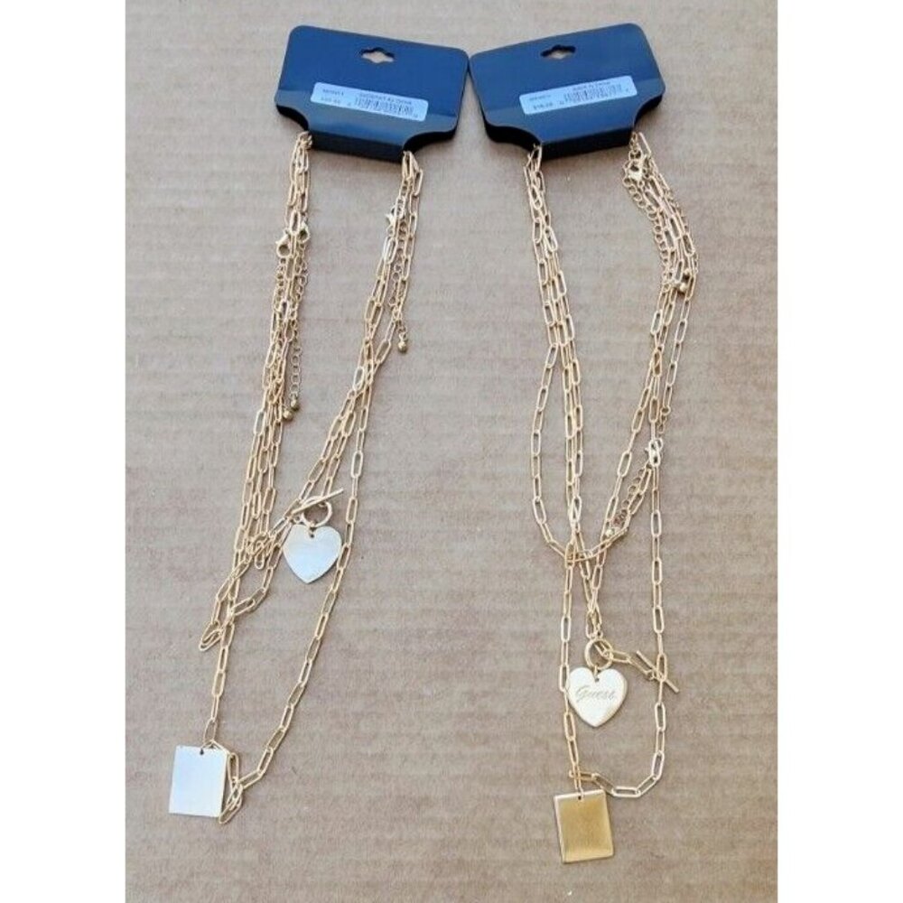 Guess Goldtone Chain Toggle Heart pendant necklace Six Chains Twins BFF
